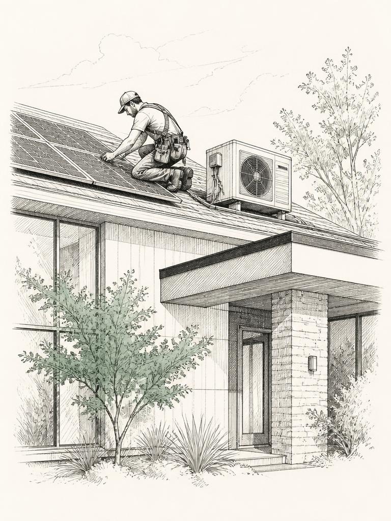 Technician at a modern home installation